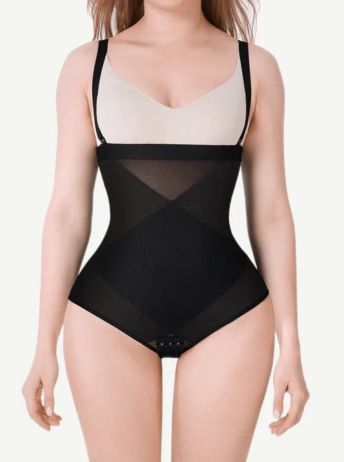 Черно оформящо боди с кръстосан трислоен коремен контрол