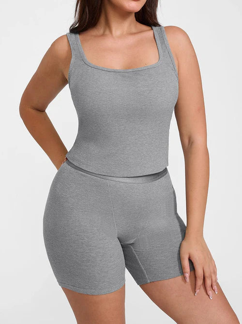 Рипсени mid-waist шорти в сив цвят