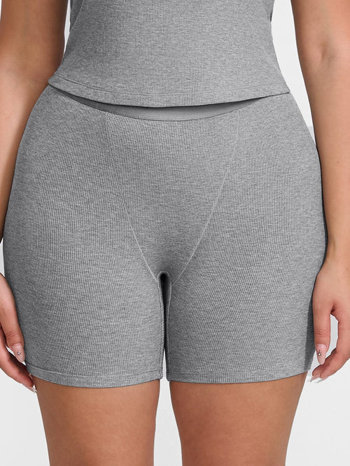 Рипсени mid-waist шорти в сив цвят